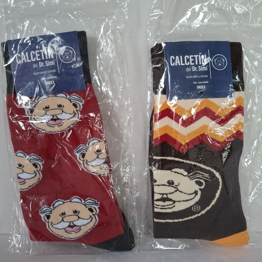 Lot Of 2 Socks Dr. Simi Unisex Calcetines One Size Brown Chevron Red Cotton Poly